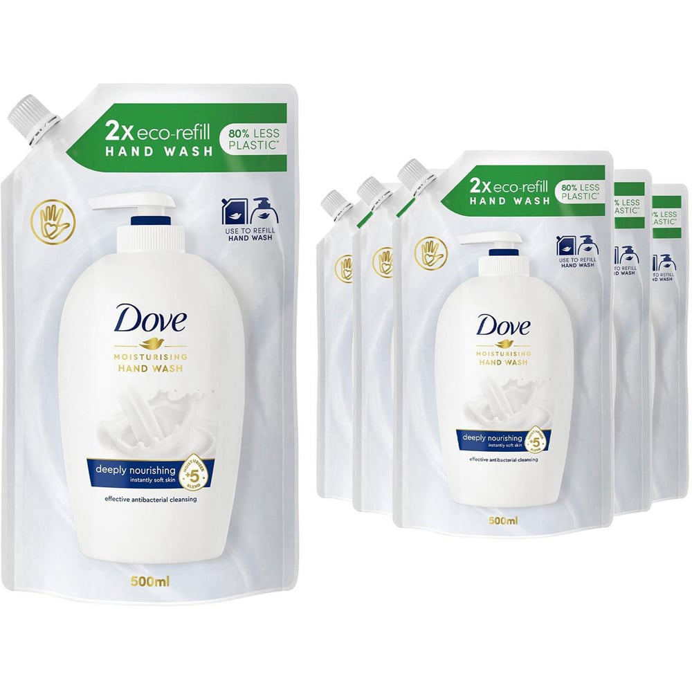 Dove Deeply Nourishing Liquid Hand Wash Eco Refill 500ml 6 Pack Image 1