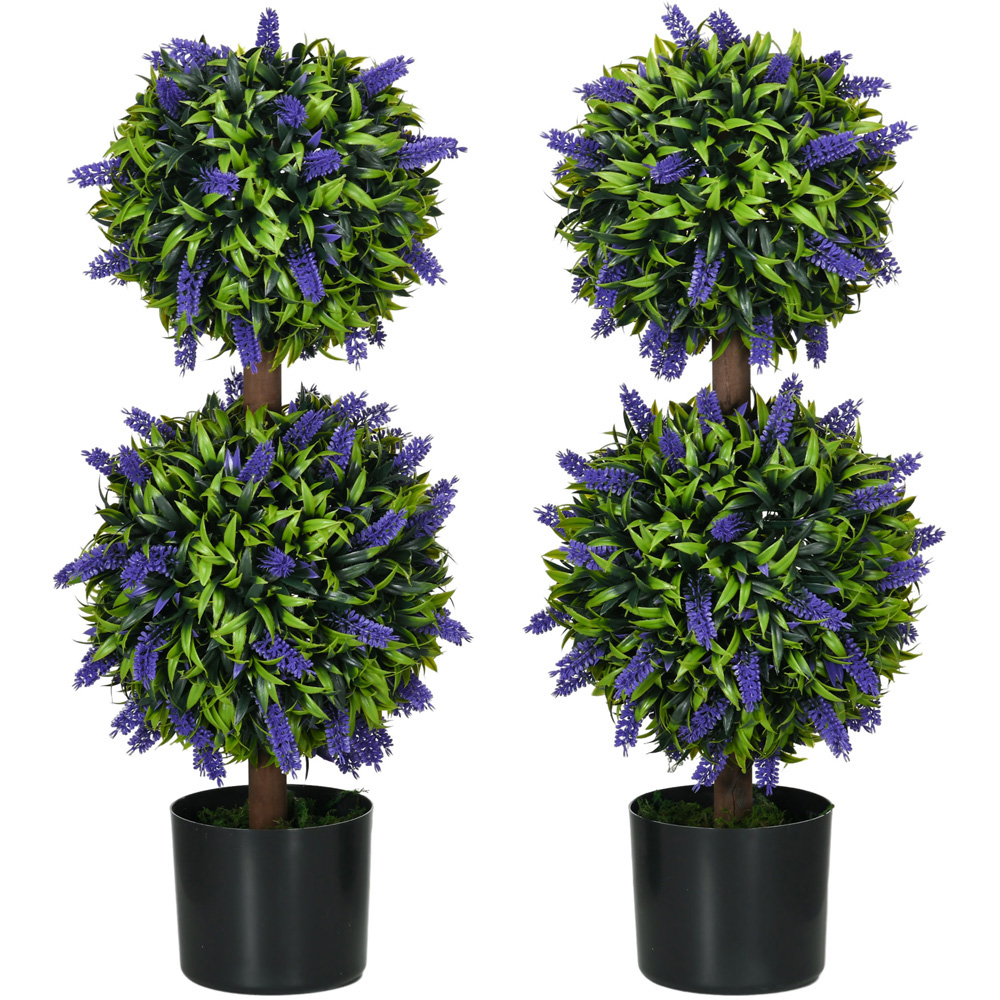 HOMCOM Lavender Flowers Ball Trees Artificial Plants 70cm 2 Pack Image 1