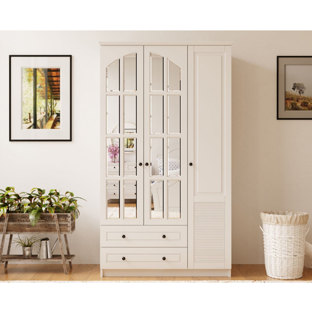 Evu Elise 3 Door 2 Drawer Extra Large White Mirrored Wardrobe Image 3