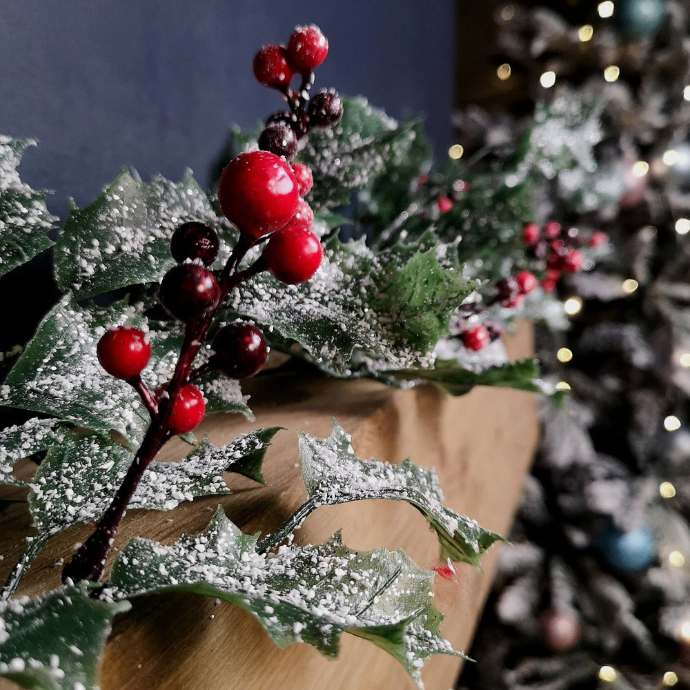 Samuel Alexander Frosted Green Holly Glitter Christmas Garland with Leaf and Berry 180cm Image 7