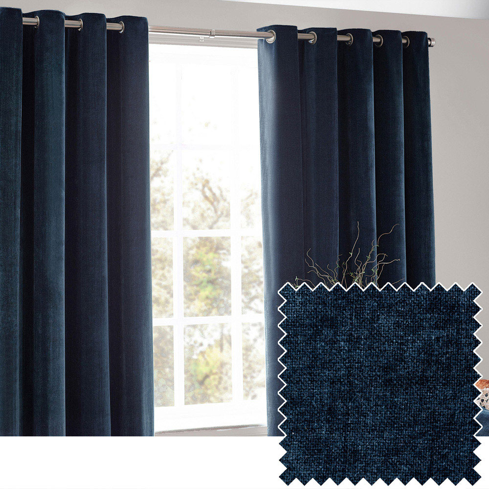 Yard Navy Heavy Chenille Blackout Eyelet Curtains 229 x 183cm Image 2