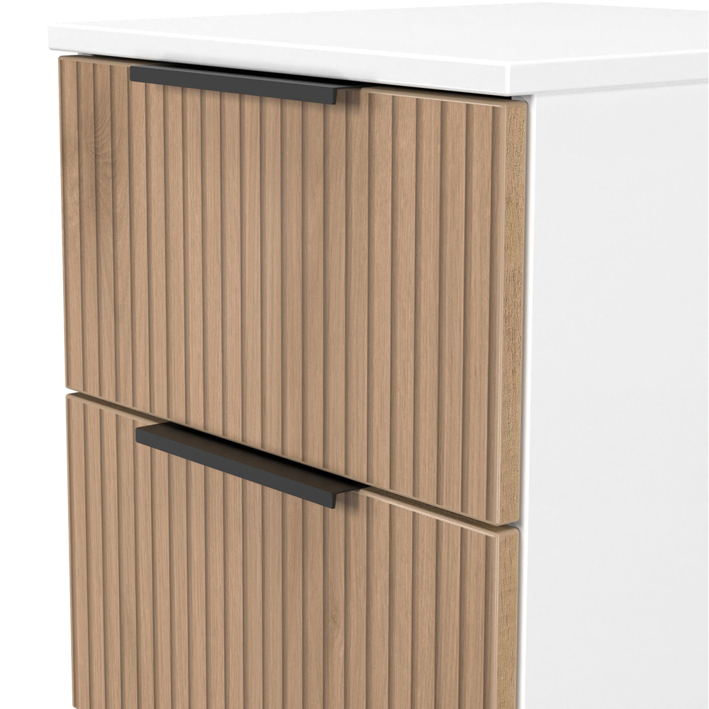 Crowndale Java 3 Drawer Slatt Effect and White Bedside Cabinet Image 6