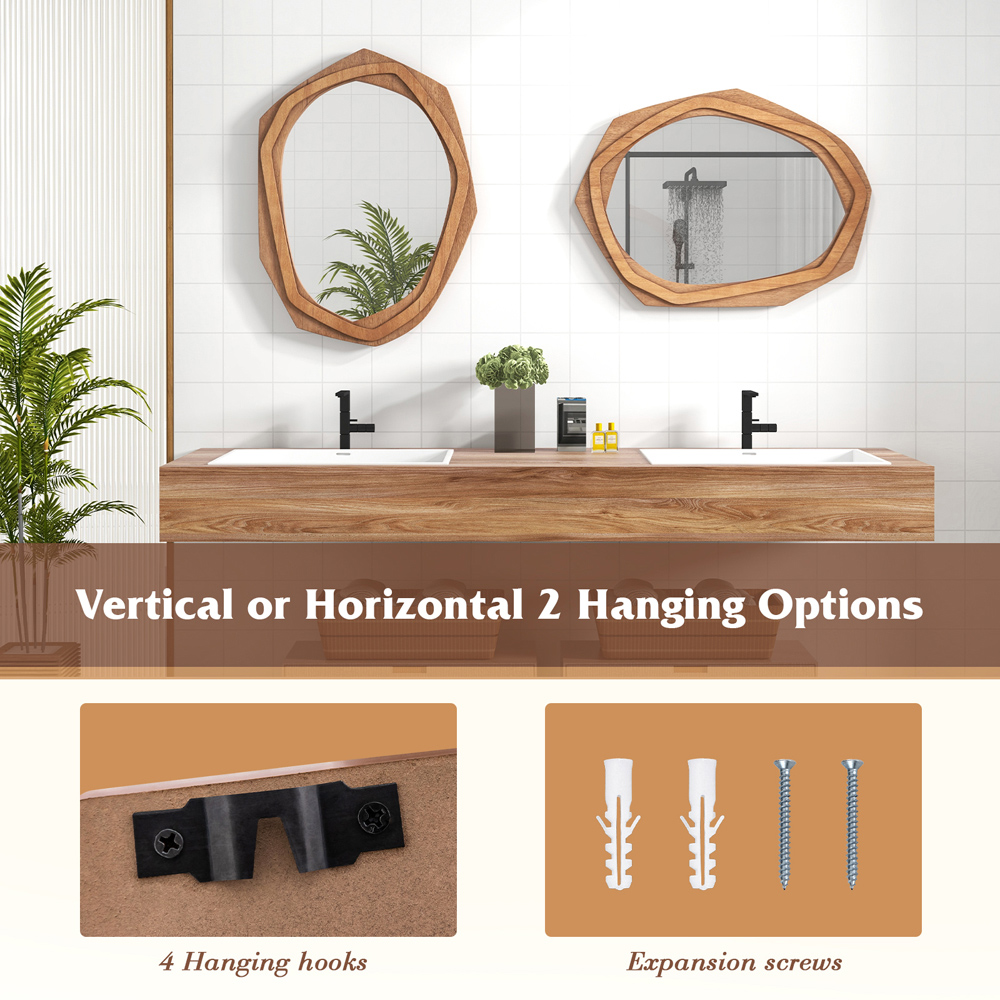 Costway Natural Irregular Wall Mirror 89 x 66cm Image 8