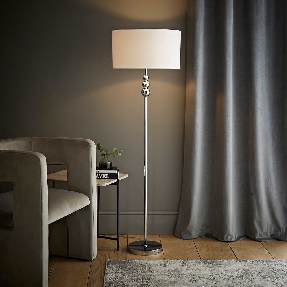 ValueLights Marissa Reni White Shade and Chrome Ball LED Floor Lamp Image 2