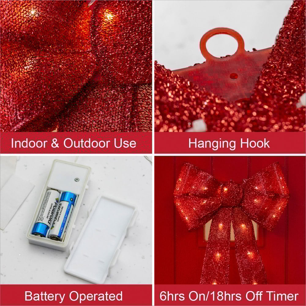 The Christmas Workshop 50cm LED Red Bow Decoration Image 8