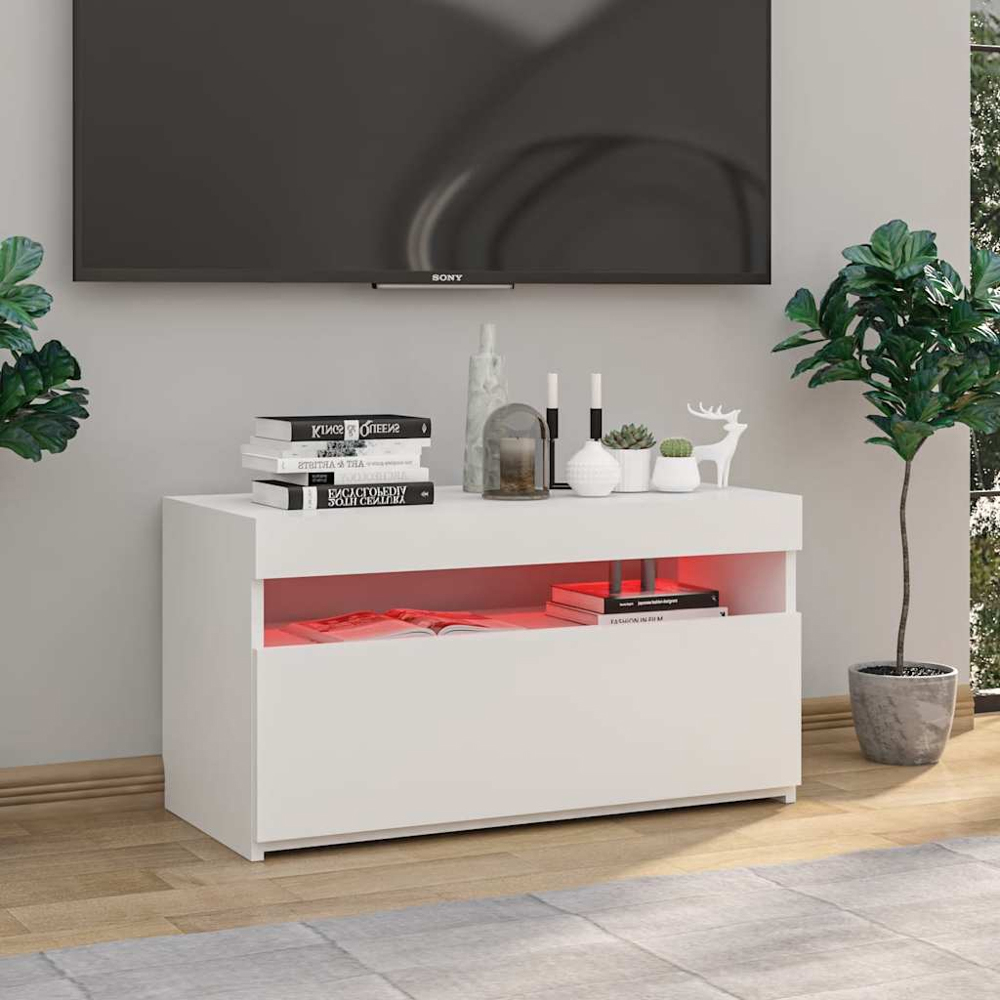 vidaXL Single Door Single Shelf White TV Cabinet with LED Lights Image 5