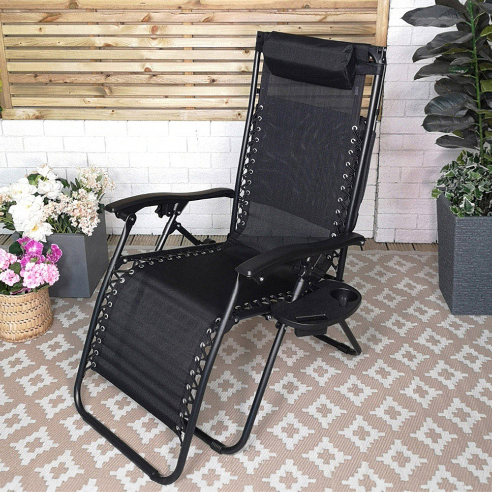 Samuel Alexander Black Multi Position Garden Sun Lounger with Canopy Image 1