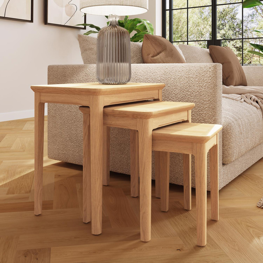 FWStyle Natural Oak Ash Veneer Nest of Tables Set of 3 Image 6