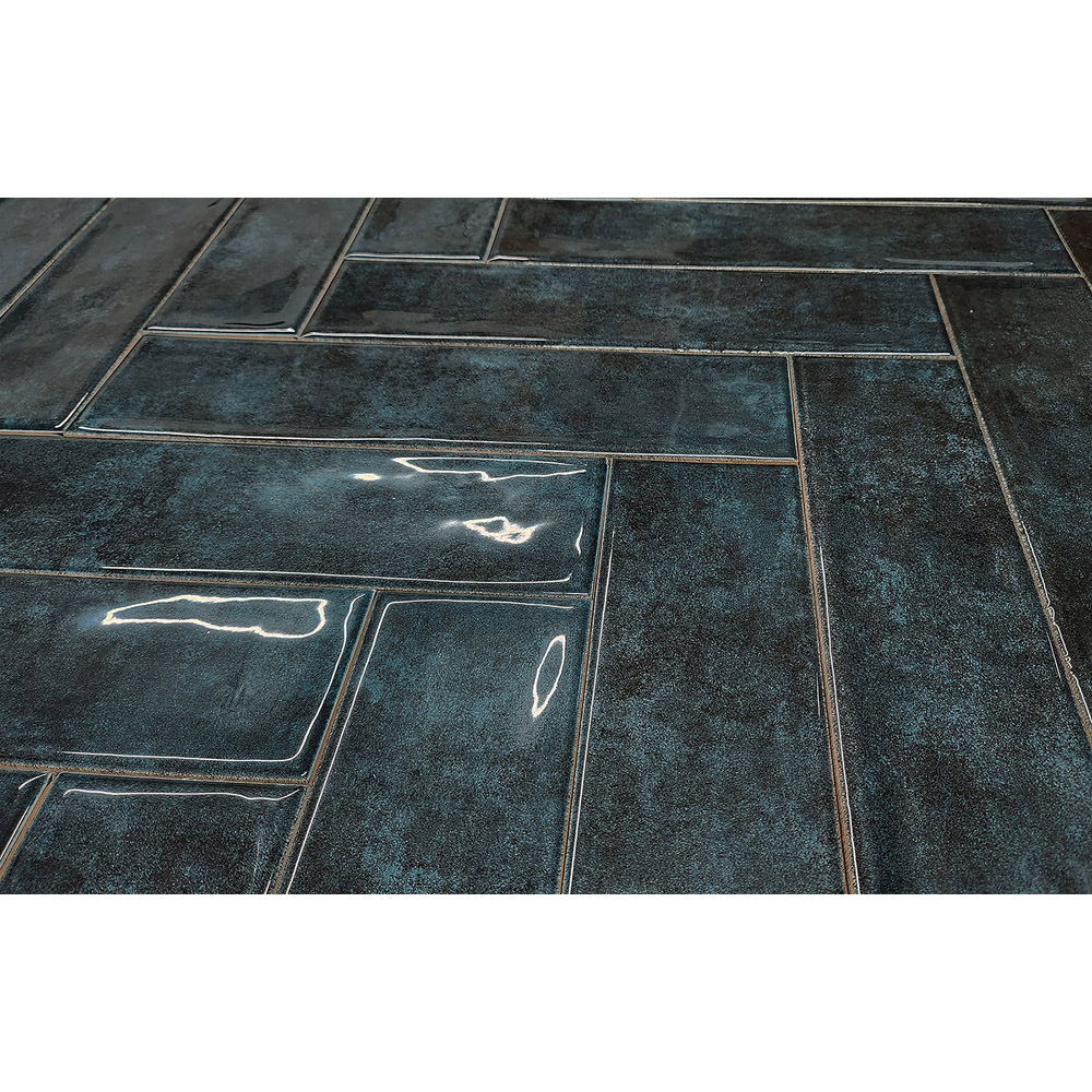 Top Ceramics Dark Blue Gloss Flat Bumpy Metro Ceramic Wall Tile 300 x 75mm Image 3