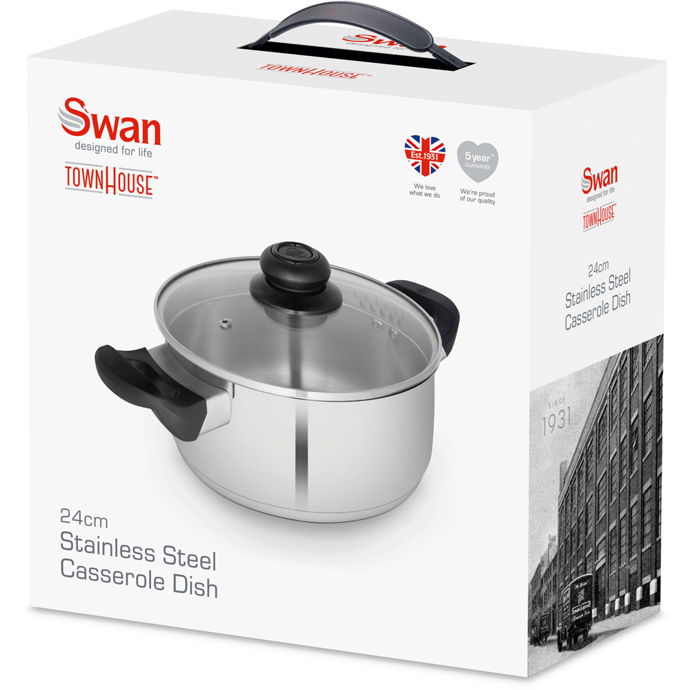 Swan Townhouse 24cm Stainless Steel Casserole Dish with Lid Image 4