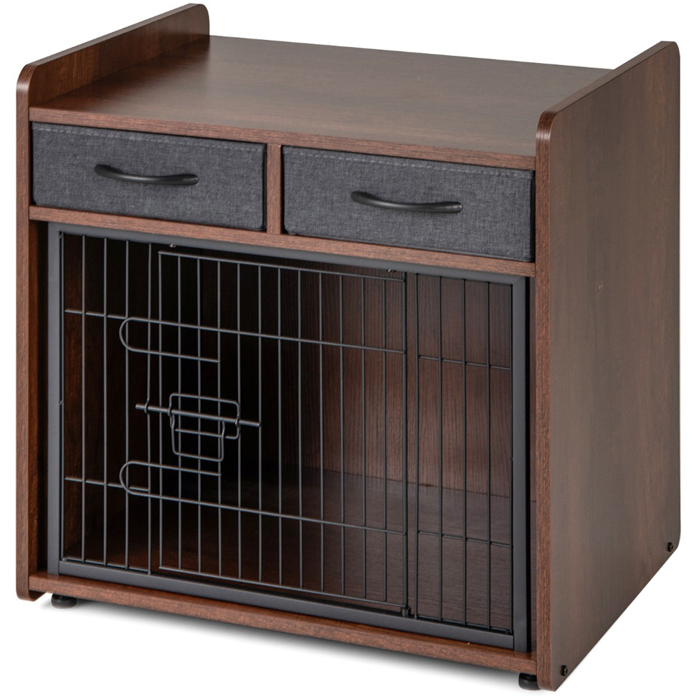 Costway 2 Drawer Furniture Dog Crate with Lockable Door Image 1