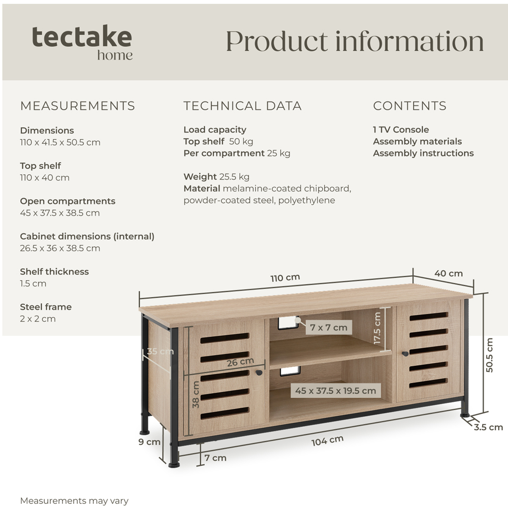 Tectake Carlow 2 Door 2 Shelf Sonoma Oak TV Stand Image 9