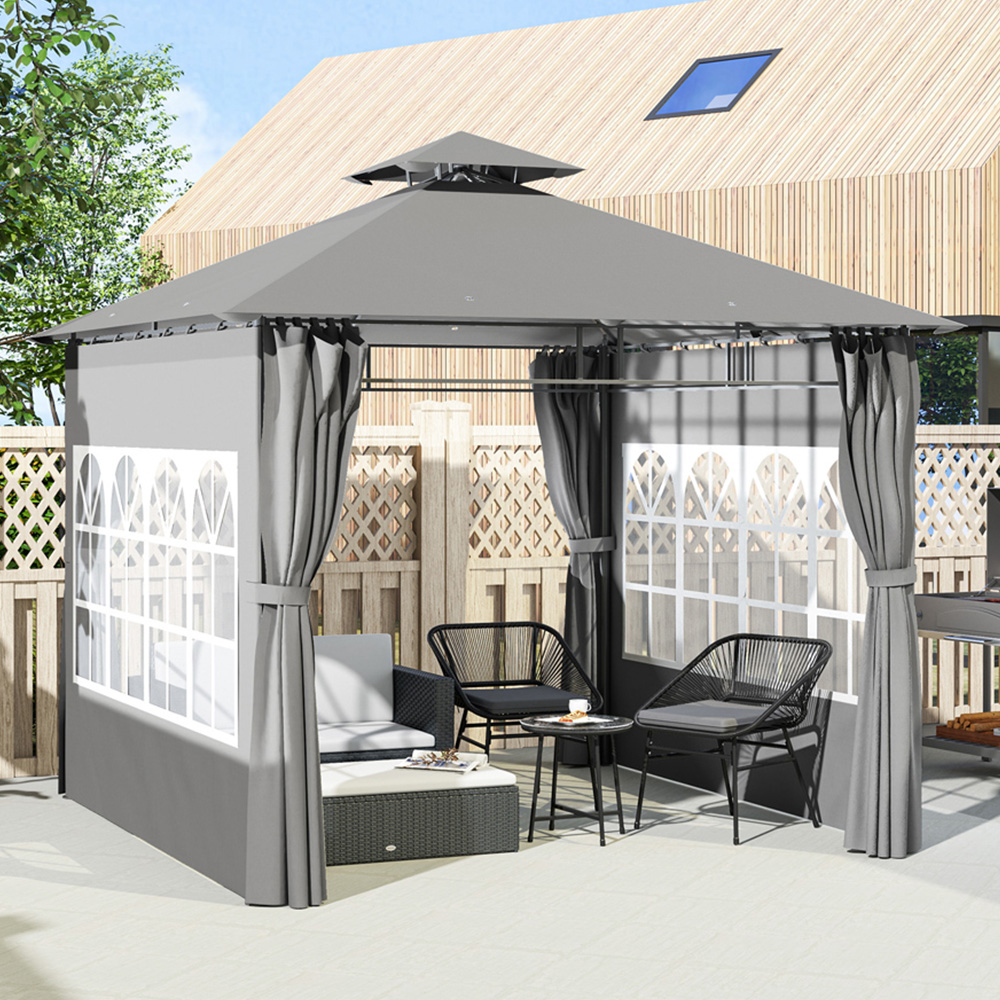 Outsunny 3 x 3m 2 Tier Light Grey Canopy Garden Gazebo Image 1