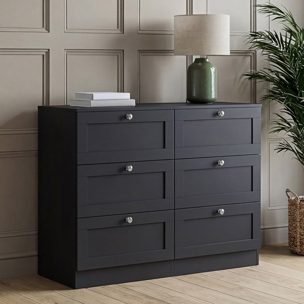 VIDA DESIGNS Altino 6 Drawer Black Shaker-Style Chest of Drawers Image 3