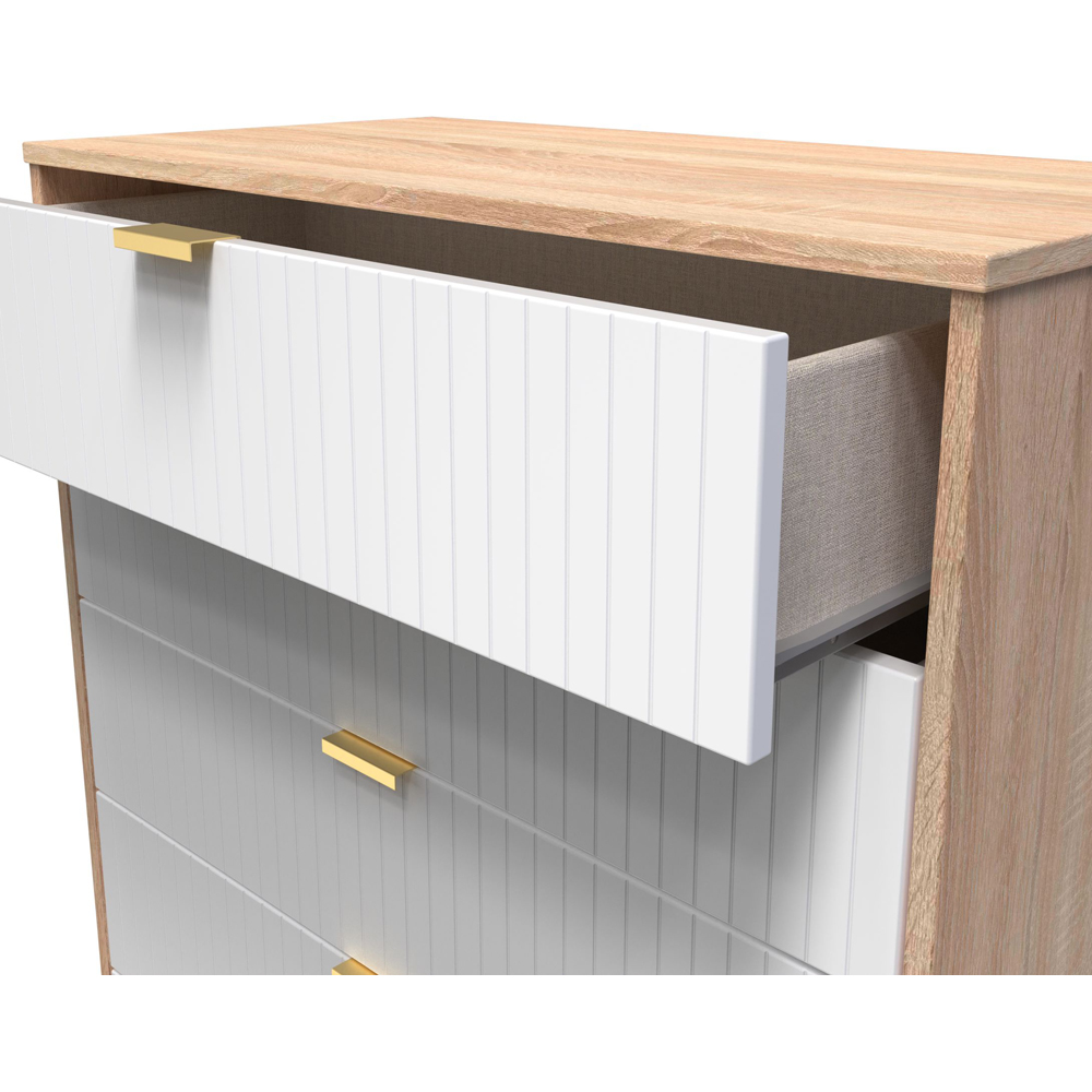Crowndale 5 Drawer White Matt and Bardolino Oak Wide Chest of Drawers Ready Assembled Image 5