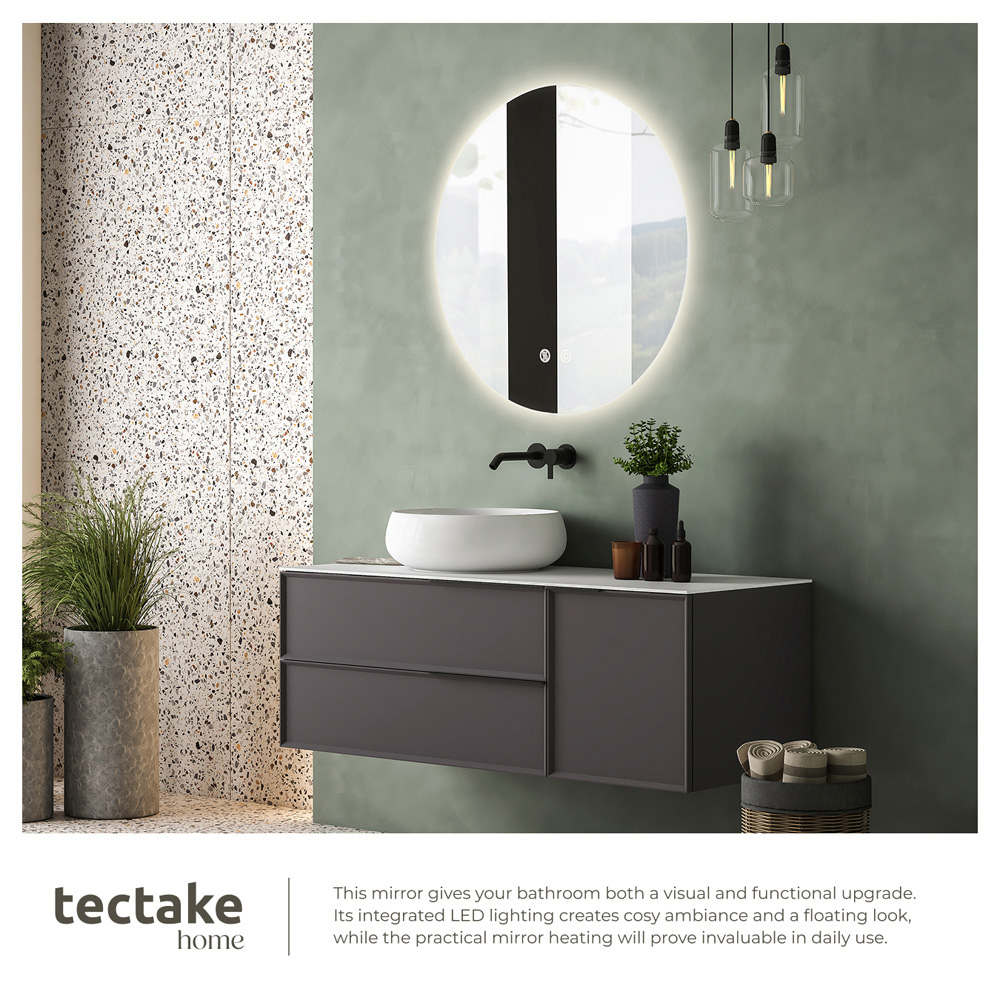tectake Aurora Multicolour Anti-Fog Frameless Round LED Bathroom Wall Mirror 60cm Image 5