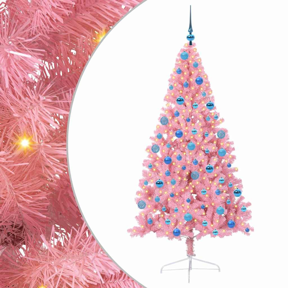 vidaXL Pre-Lit Blue Bauble Pink Artificial Christmas Tree 6ft Image 6