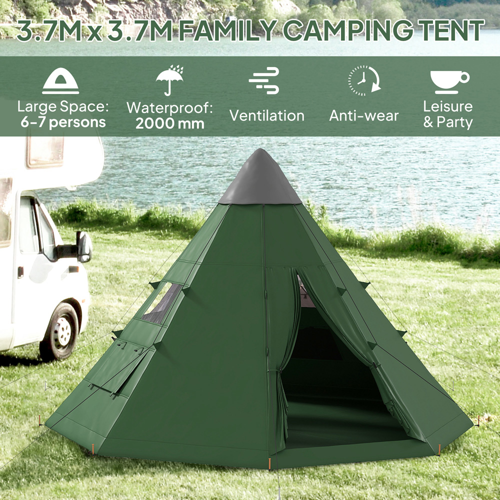 Outsunny 6-7 Person Camping Tent Green Image 4