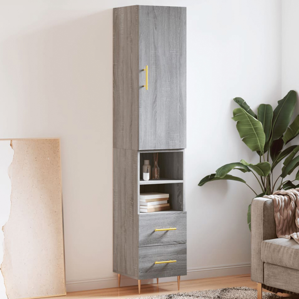 vidaXL Single Door 2 Drawer 2 Shelf Grey Highboard Image 1