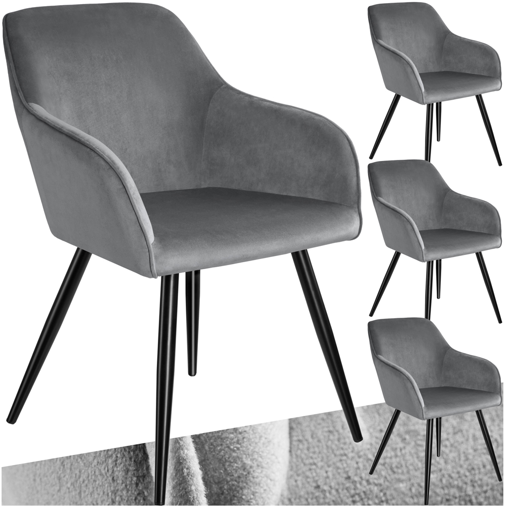tectake Marilyn Set of 4 Grey and Black Velvet Padded Dining Chairs Image 2