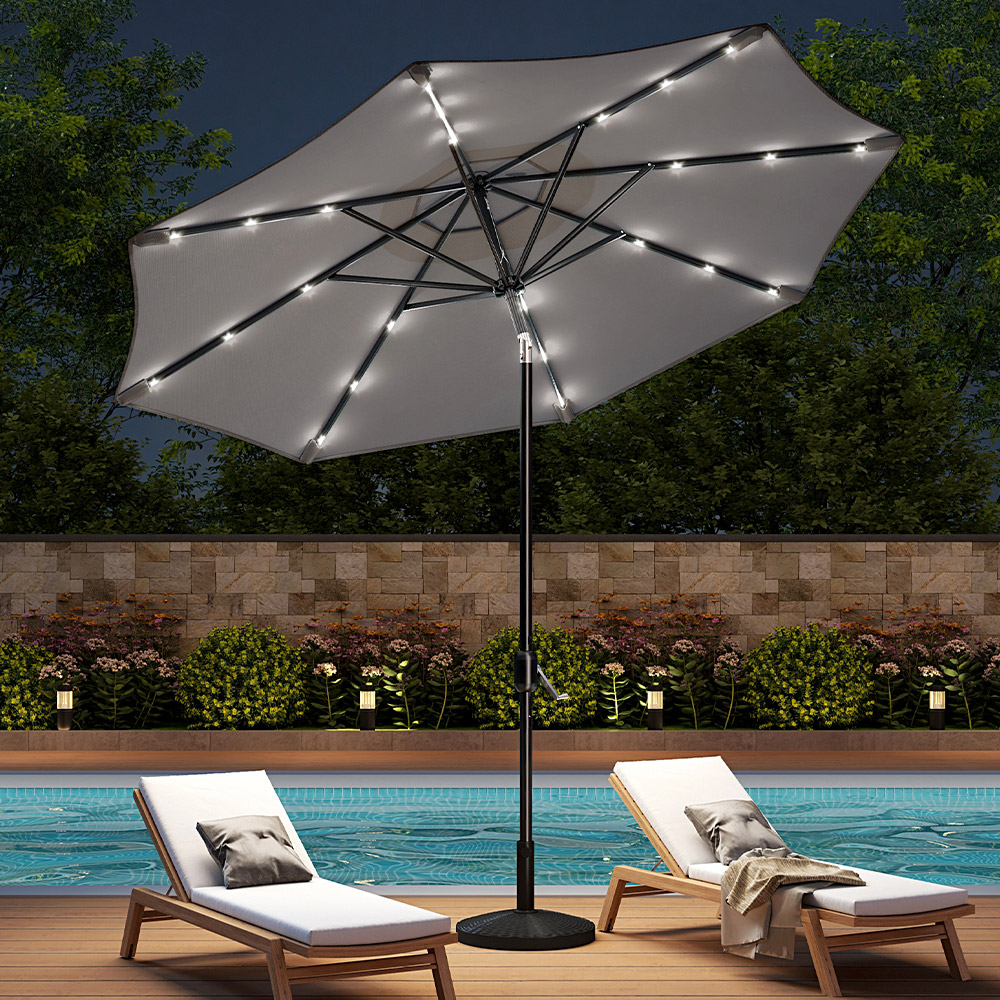Living and Home Light Grey 24 LED Crank Lift Garden Parasol with Resin Base 3m Image 2