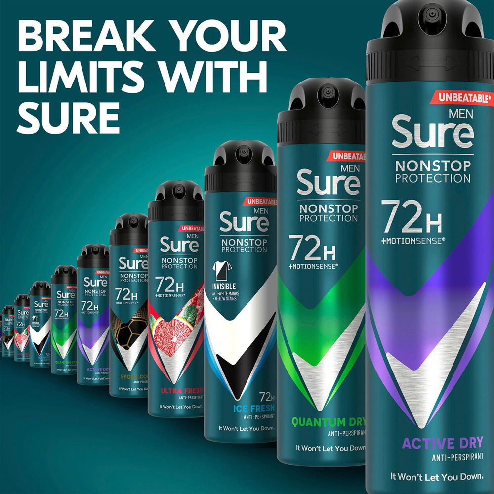 Sure Men Active Dry 72H Nonstop Protection Anti-Perspirant Deodorant 150ml 18 Pack Image 6
