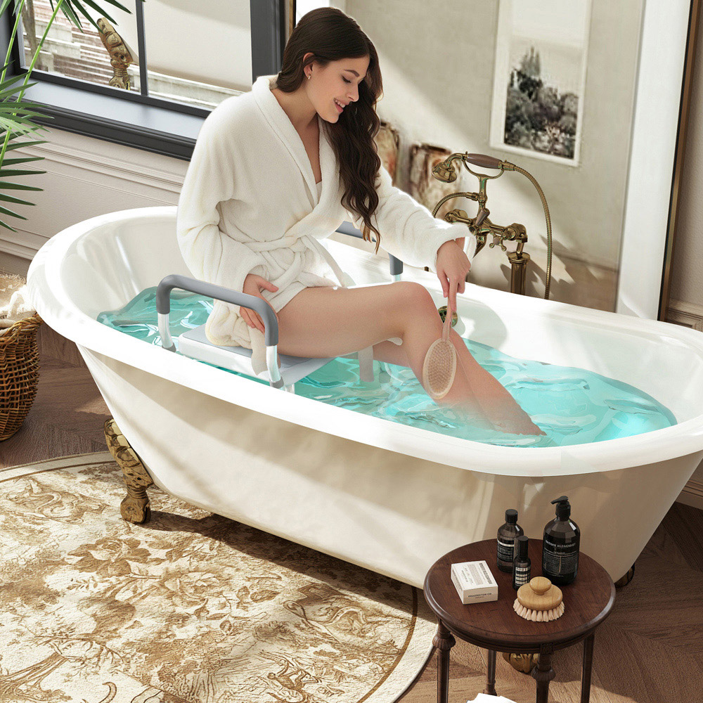 HOMCOM Light Blue Aluminium Height Adjustable Bath Chair Image 3