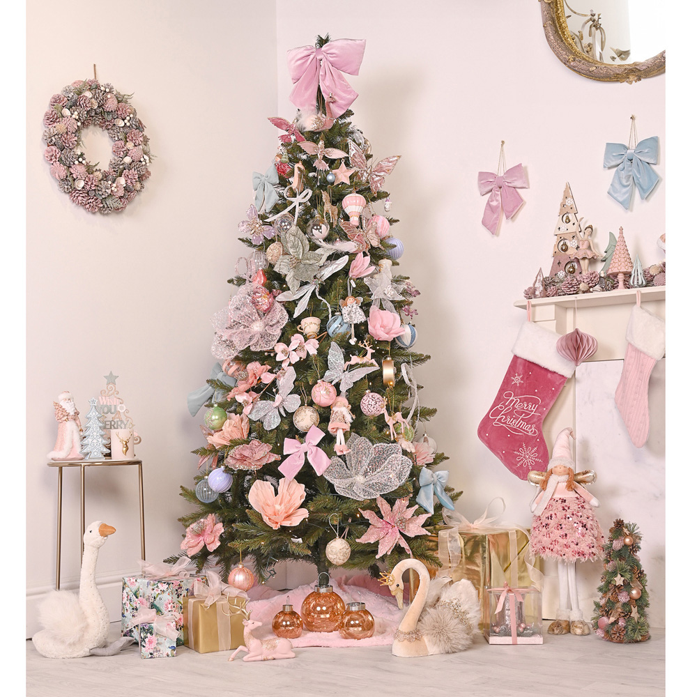 The Seasonal Gift Co. Blush Pink LED Fairy Light Crackle Mercury Glass Bauble 13cm Image 4