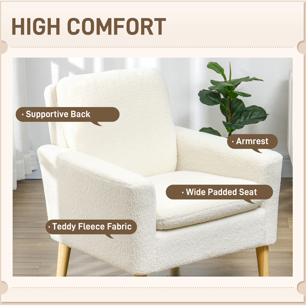 HOMCOM Cream White Upholstered Accent Armchair with Wood Legs Image 5