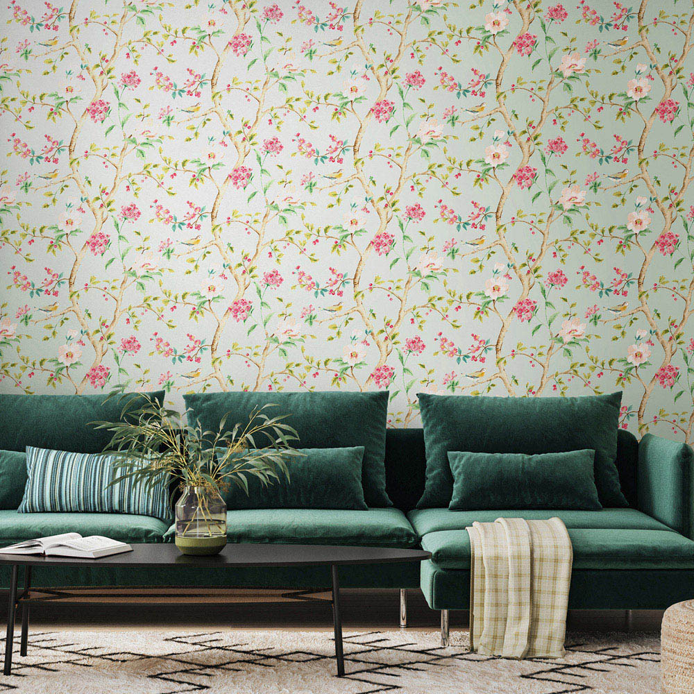 Hoopla Walls Purity Bird Song Green Wallpaper Image 2