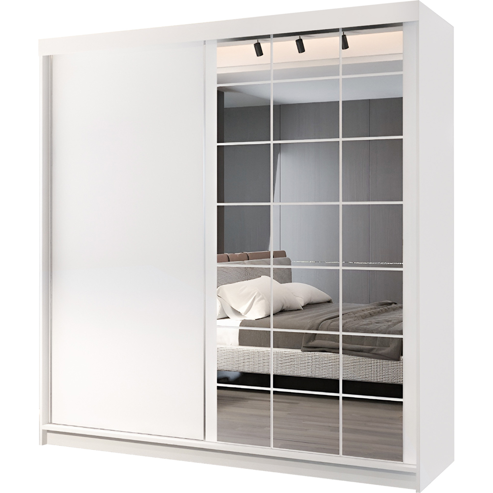 M N Furniture Collian 2 Door White Mirrored Sliding Wardrobe 200cm Image 2