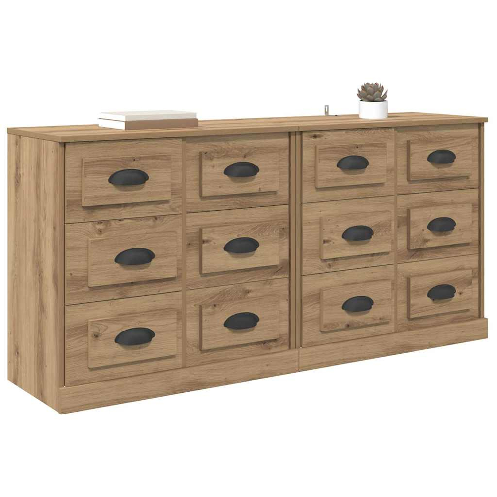 vidaXL 6 Drawer Artisan Oak Modern Sideboard Set of 2 Image 3