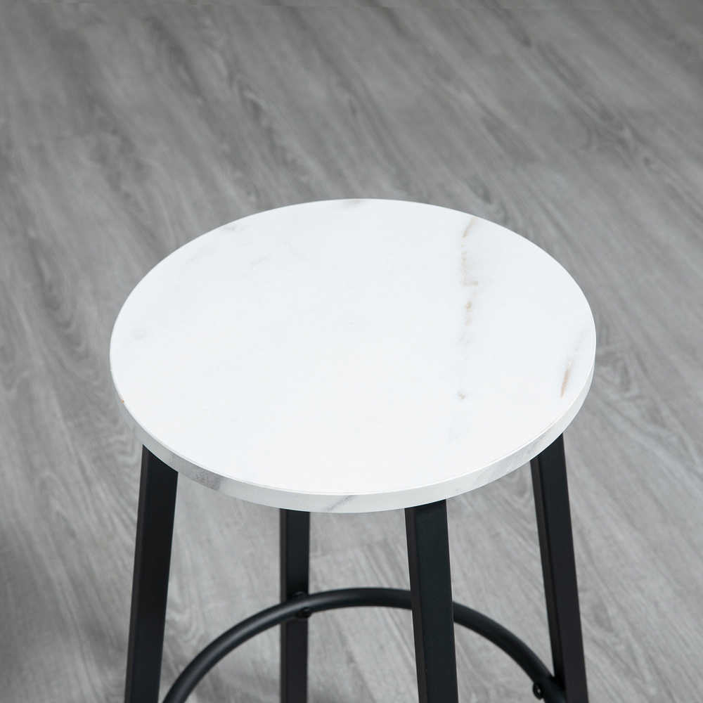 HOMCOM 2 Seater White Marble Effect Bar Table and Stool Set with Footrest Image 4