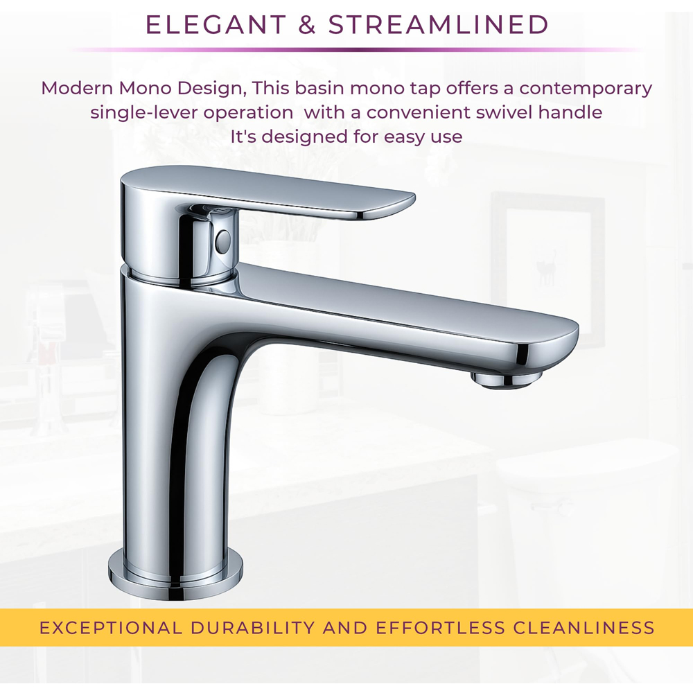 Go Bathrooms Chrome Basin Mixer Tap with Single Lever Click Waste Image 4