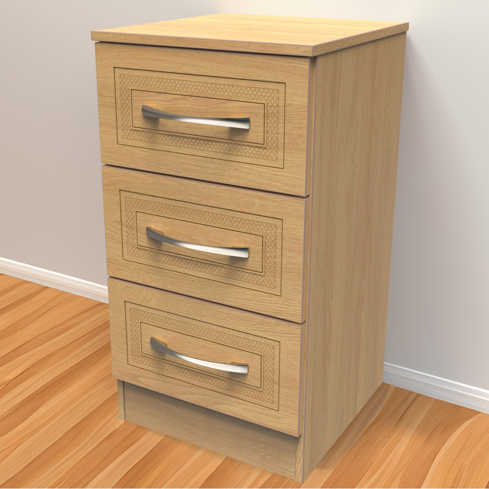 Crowndale Dorset 3 Drawer Modern Oak Bedside Table with Wireless Charging Ready Assembled Image 1