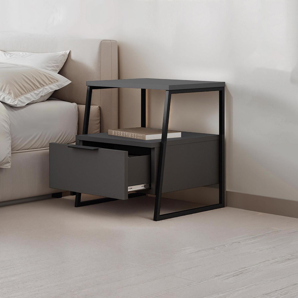 FWStyle Pal Single Drawer Single Shelf Anthracite Bedside Table Image 6