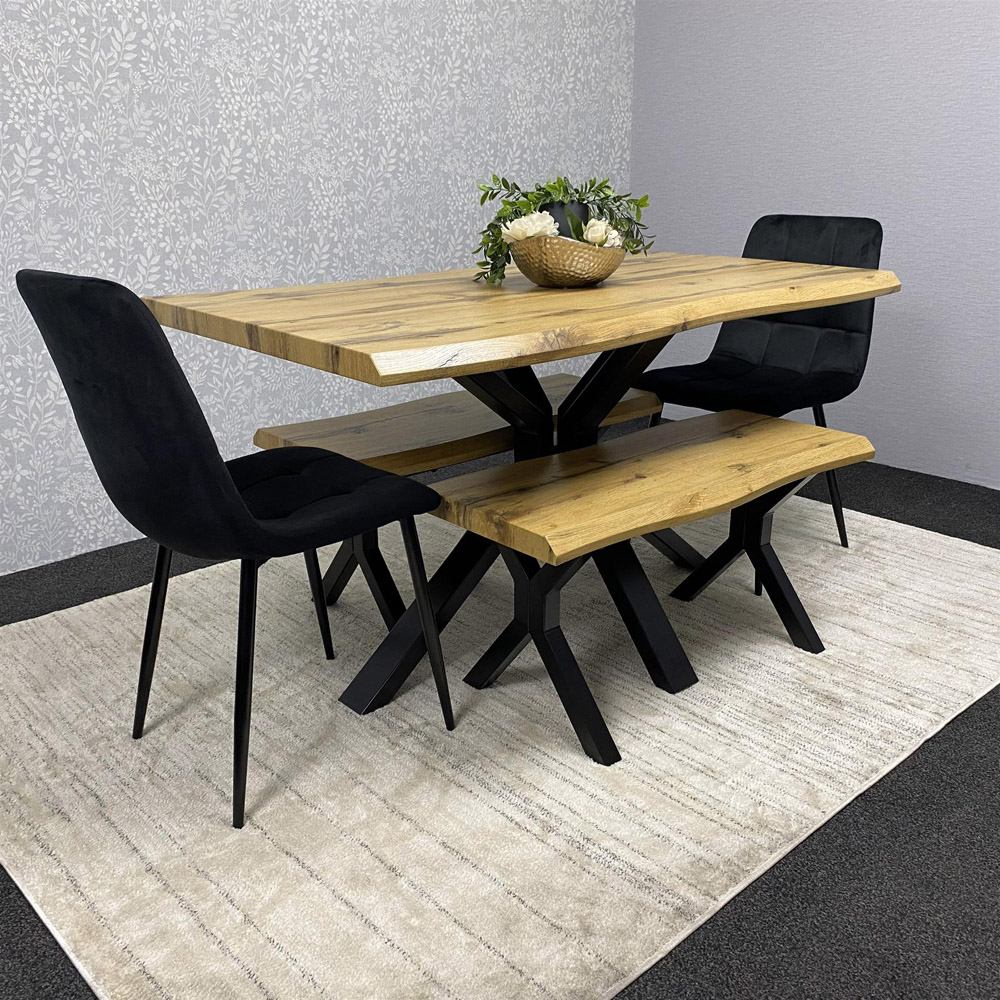 Kosy Koala 4 Seater Wood and Velvet Dining Bench Set Black Image 5