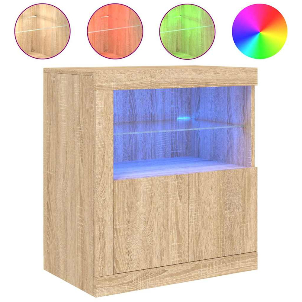 vidaXL 2 Door 2 Shelf Brown Oak LED Sideboard Image 8