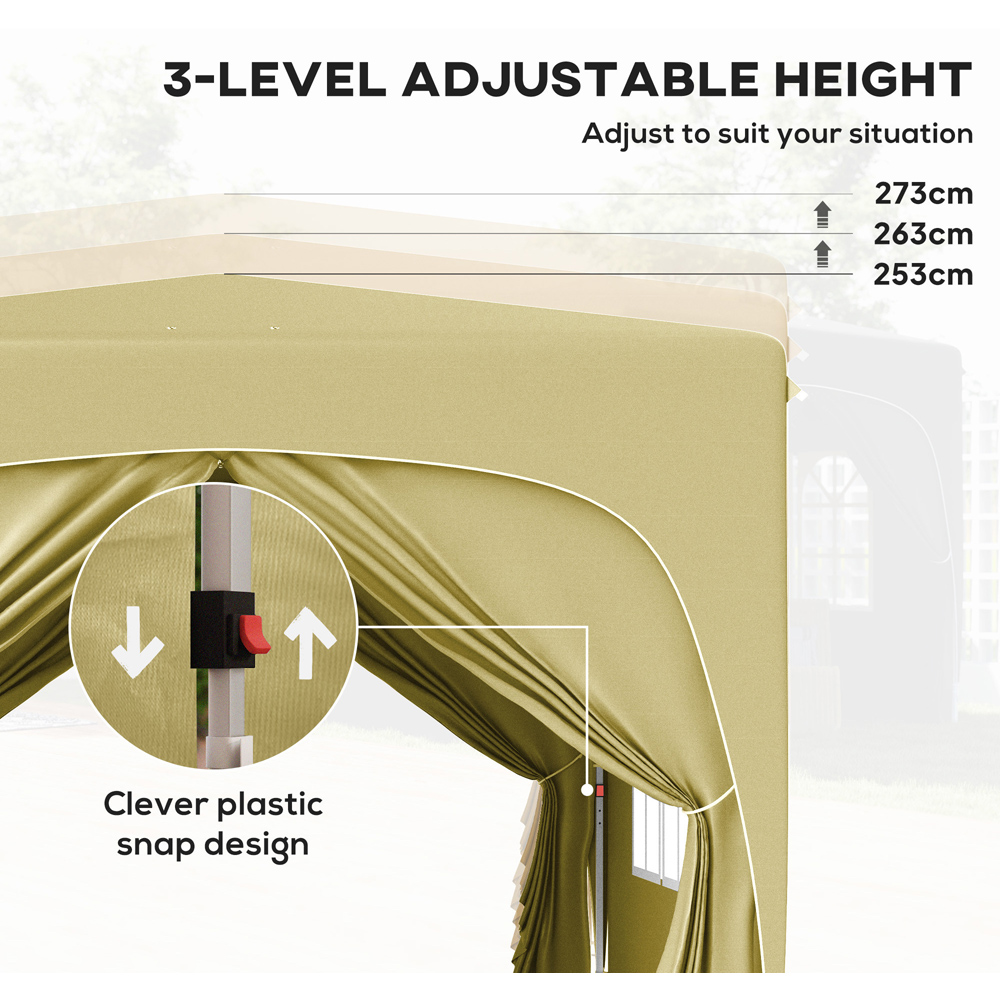 Outsunny 3 x 3m Sand UPF50+ Pop Up Gazebo with Sides and Carry Bag Image 4