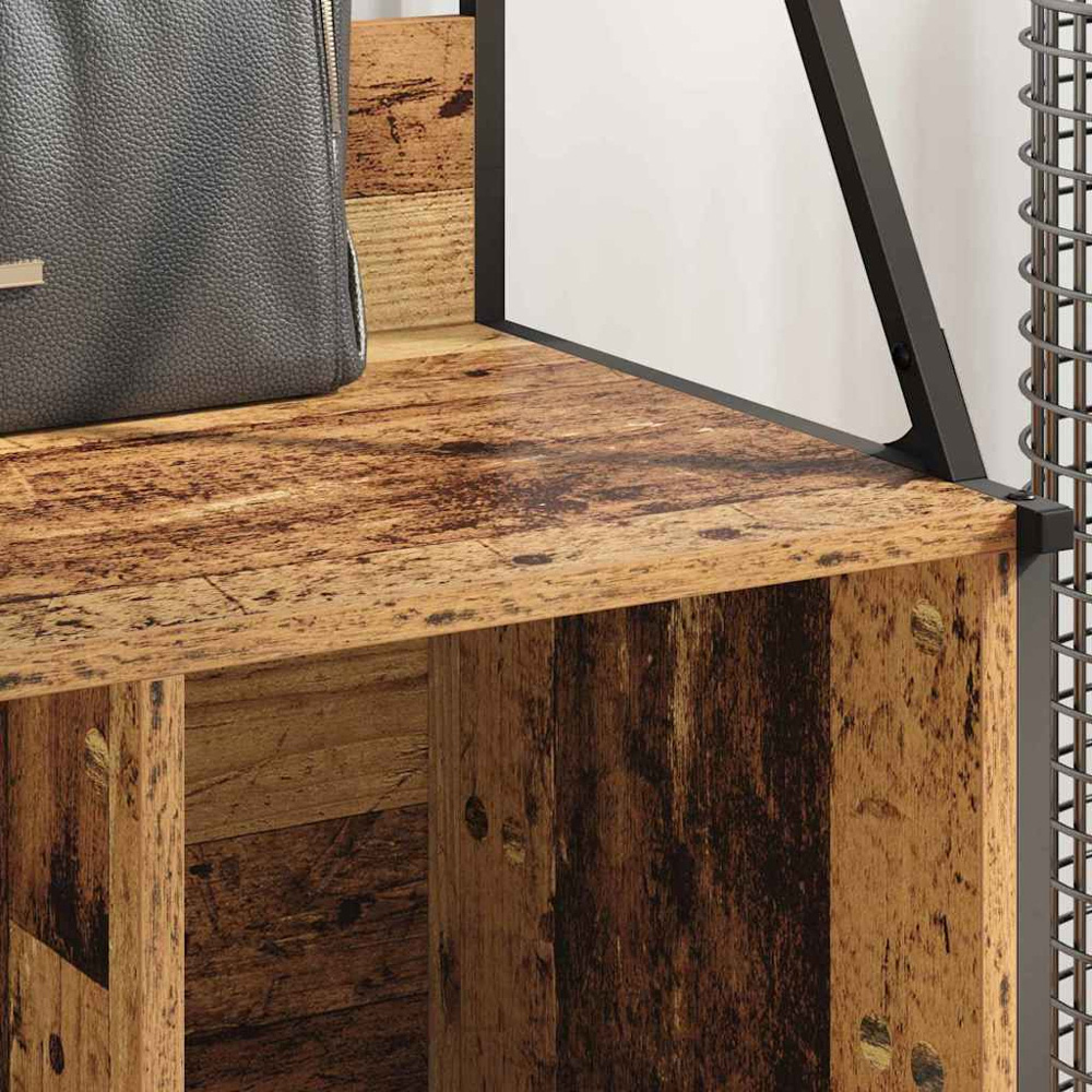 vidaXL 2 Shelf Old Wood Clothes Rack with Hanging Hooks Image 4