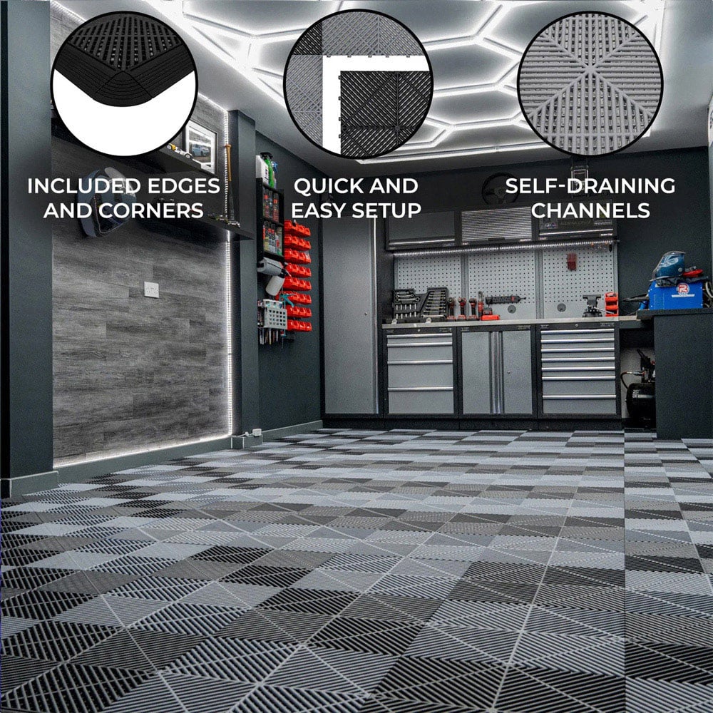 Monstershop 60 Black and 60 Grey Vented Garage Floor Tiles with Edges Image 4