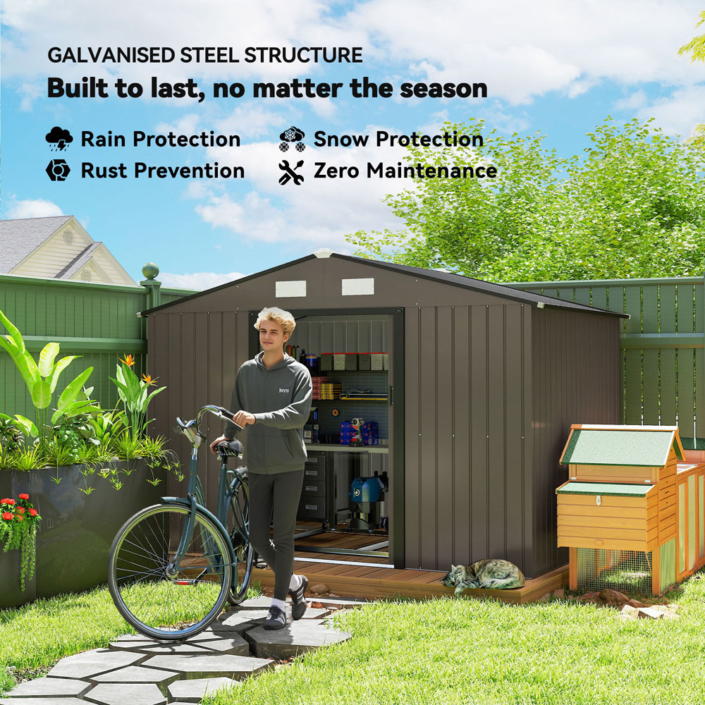 Outsunny 9 x 6ft Brown Metal Apex Garden Shed Image 3