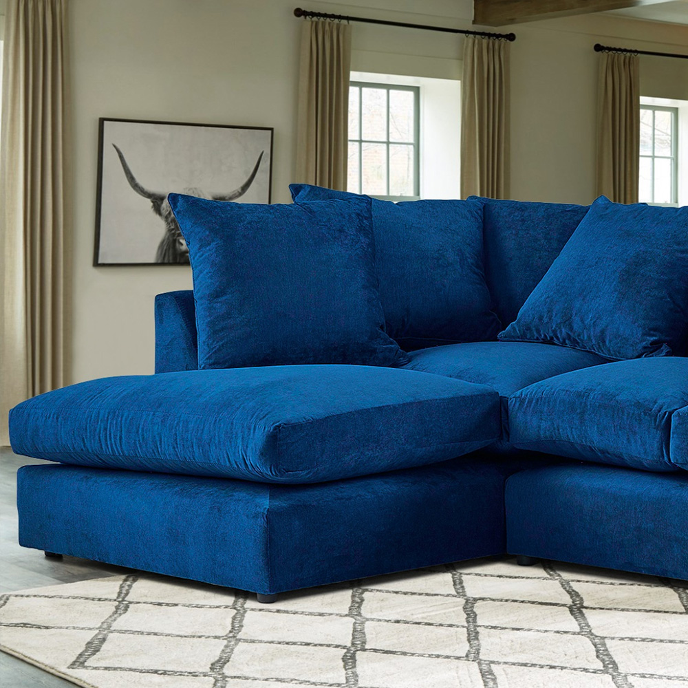 Portland Mirana Modern 3 Seater Blue Plush Velvet Left Hand Corner Sofa Image 2