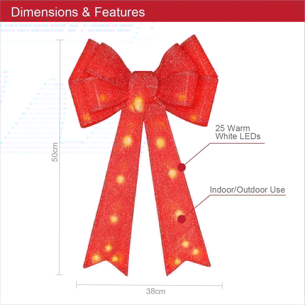 The Christmas Workshop 50cm LED Red Bow Decoration Image 9
