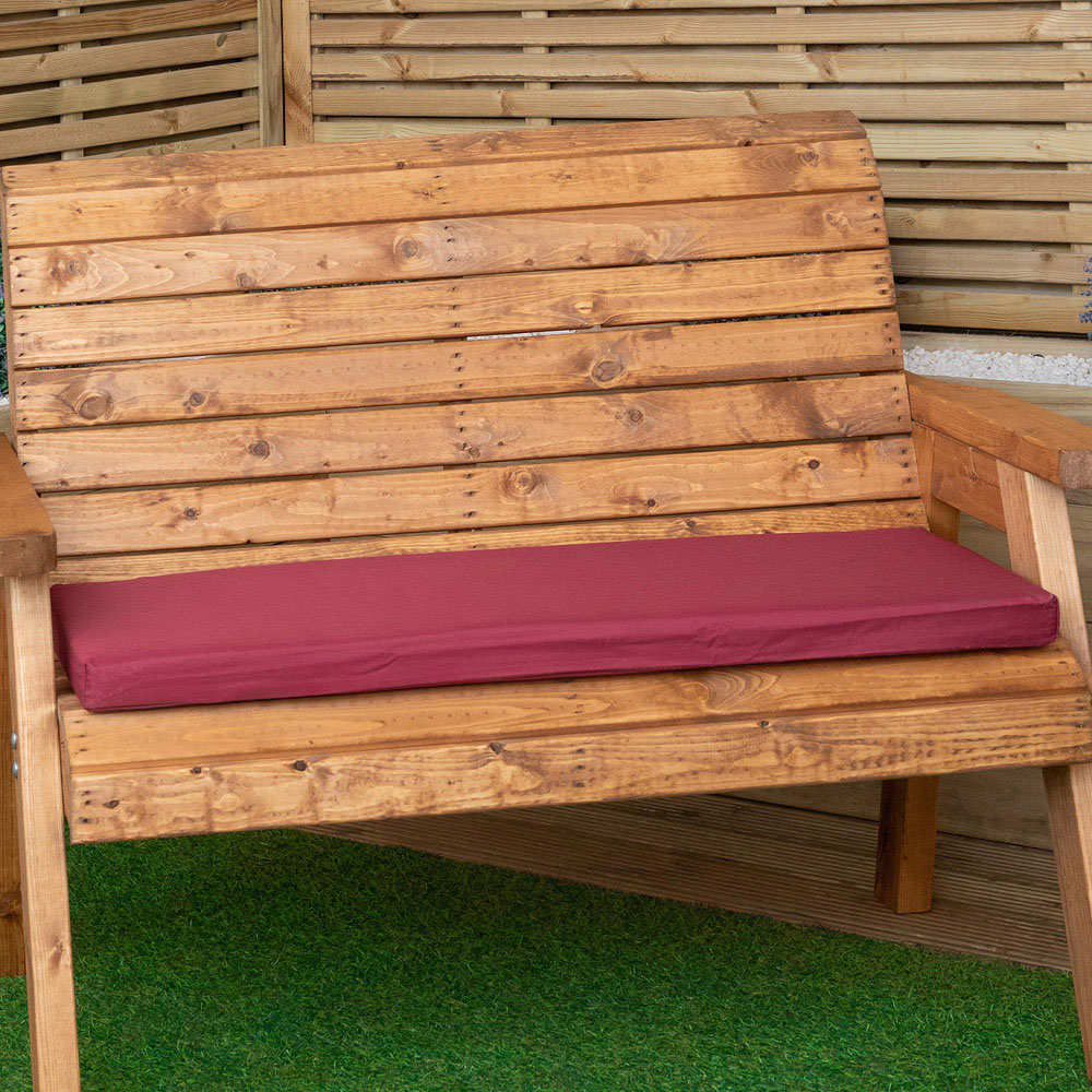 Samuel Alexander 2 Seater Burgundy Wooden Garden Chair Cushion Base 99 x 41cm Image 5