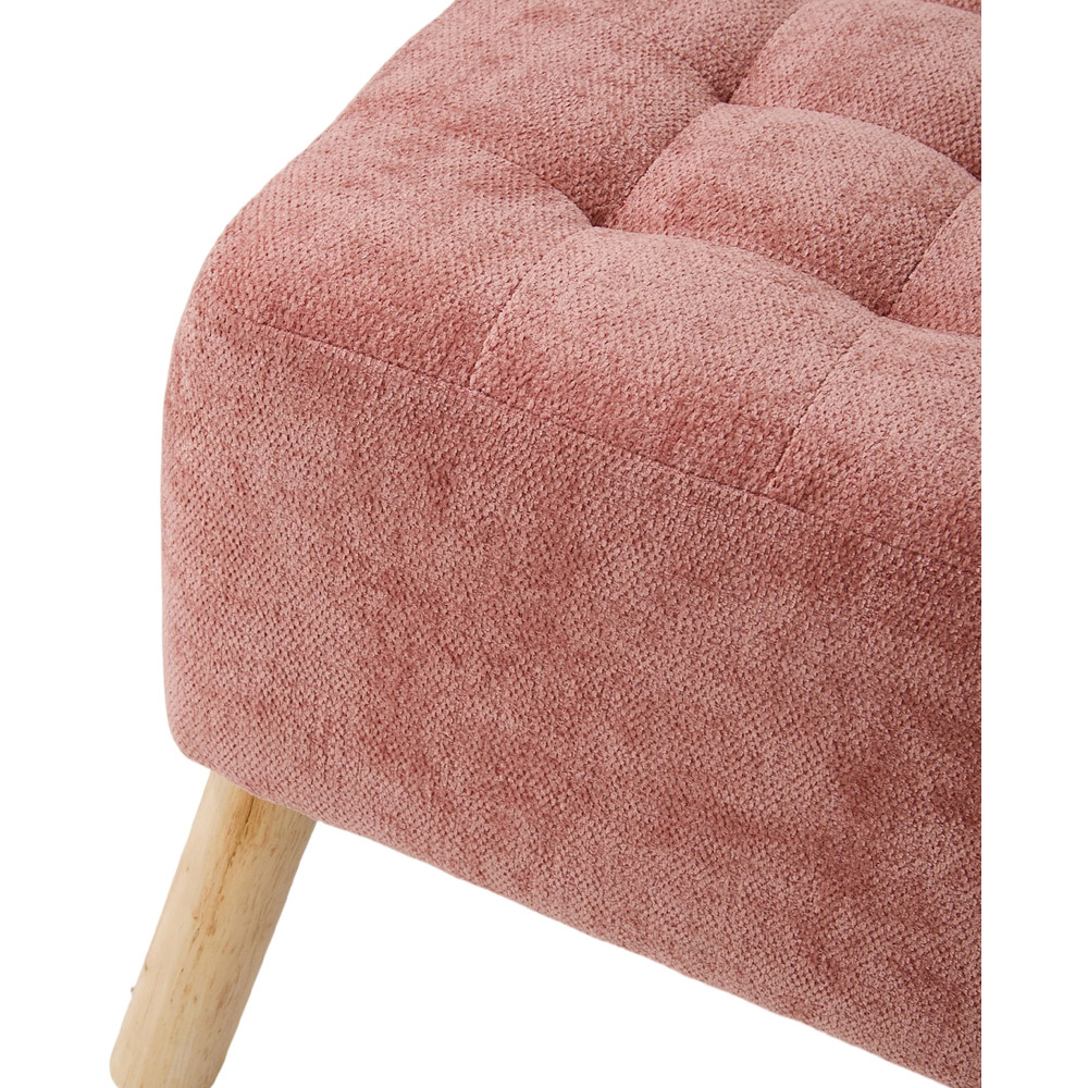 Living and Home Pink Chenille Button Tufted Square Footstool Image 5