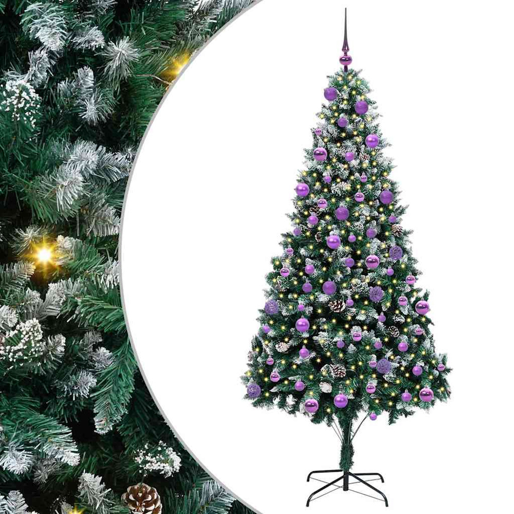 vidaXL Pre-Lit Lilac Baubles Green Artificial Christmas Tree 7ft Image 2