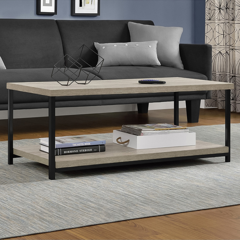 Dorel Elmwood 2 Shelf Weathered Oak Coffee Table Image 5