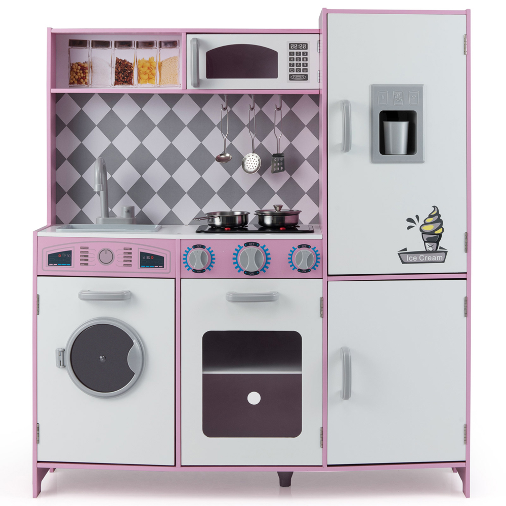 Costway Kids Pink Kitchen Play Set with Ice Maker and Cooking Stove Image 4
