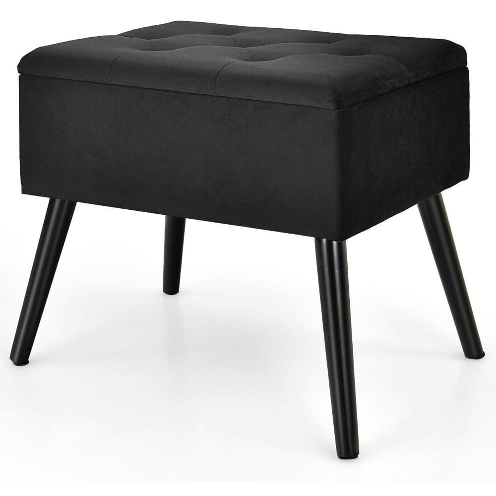 Costway Black Velvet Flip Top Ottoman Footstool Image 2